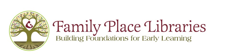 rectangular logo for Family Place Libraries, with a green tree and purple text