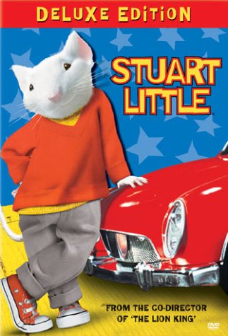 The movie poster from 1999: a white mouse in a red sweater and sneakers leans on a red sports car. 