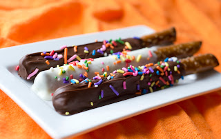 A photo of chocolate covered pretzels