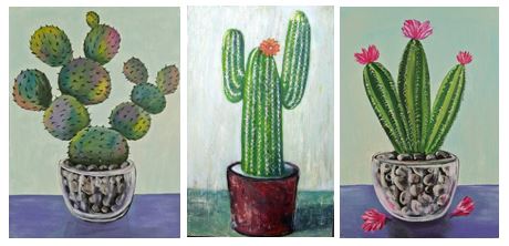 Acrylic paintings of cactus plants