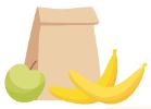Brown paper bag with green apple and bananas