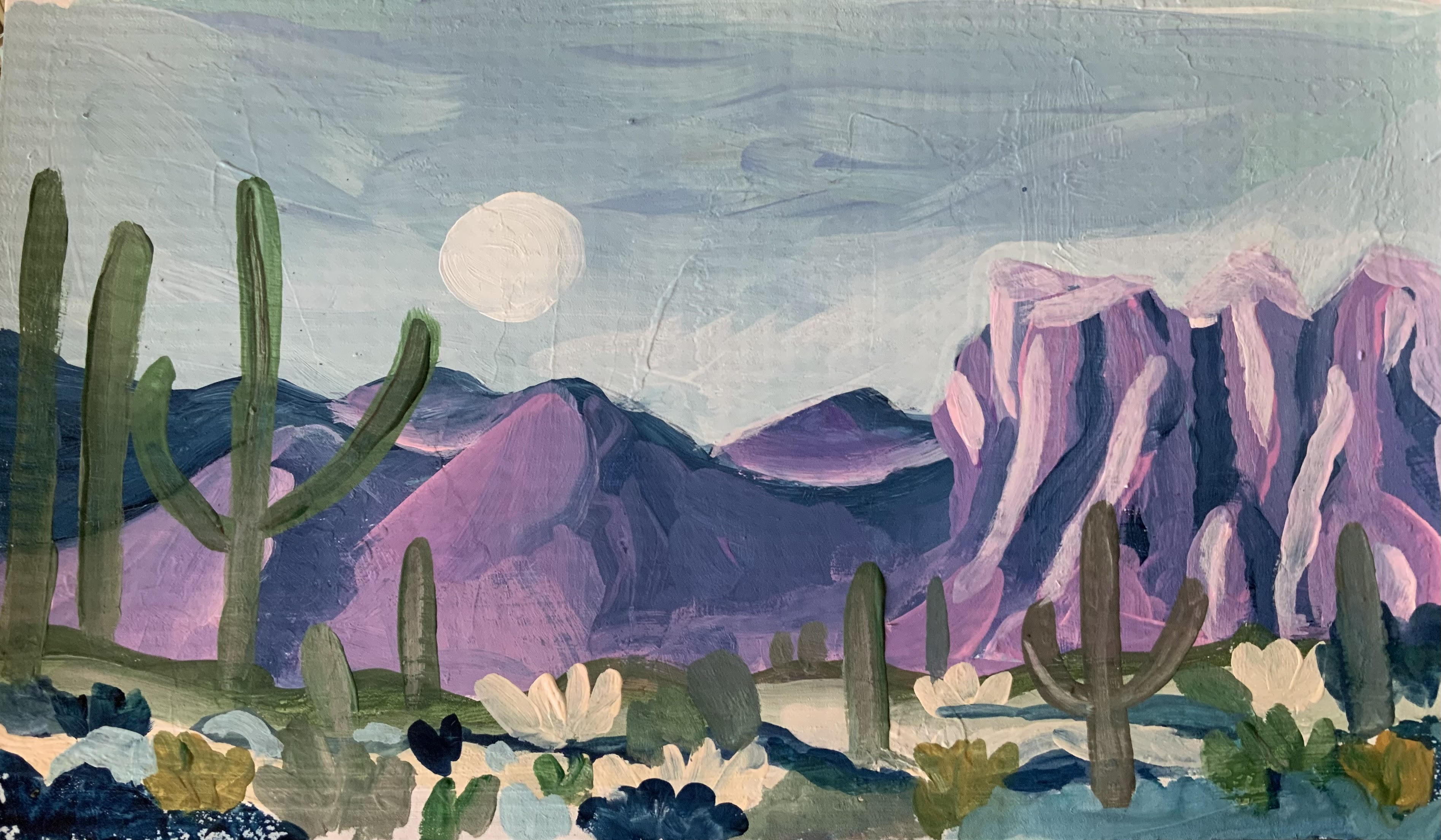 Desert scene painted with gouache