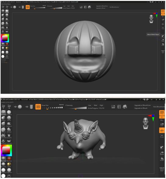 Digital rendering of pumpkin and monster in ZBrushCoreMini