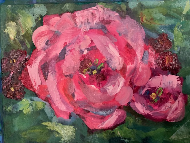 Oil painting of a pink rose