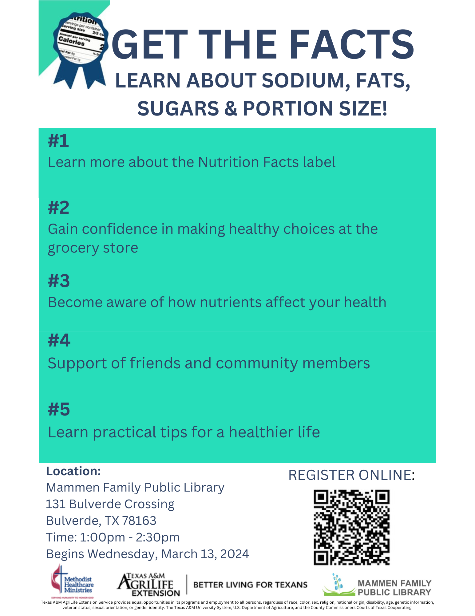 Schedule for Get the Facts nutrition series