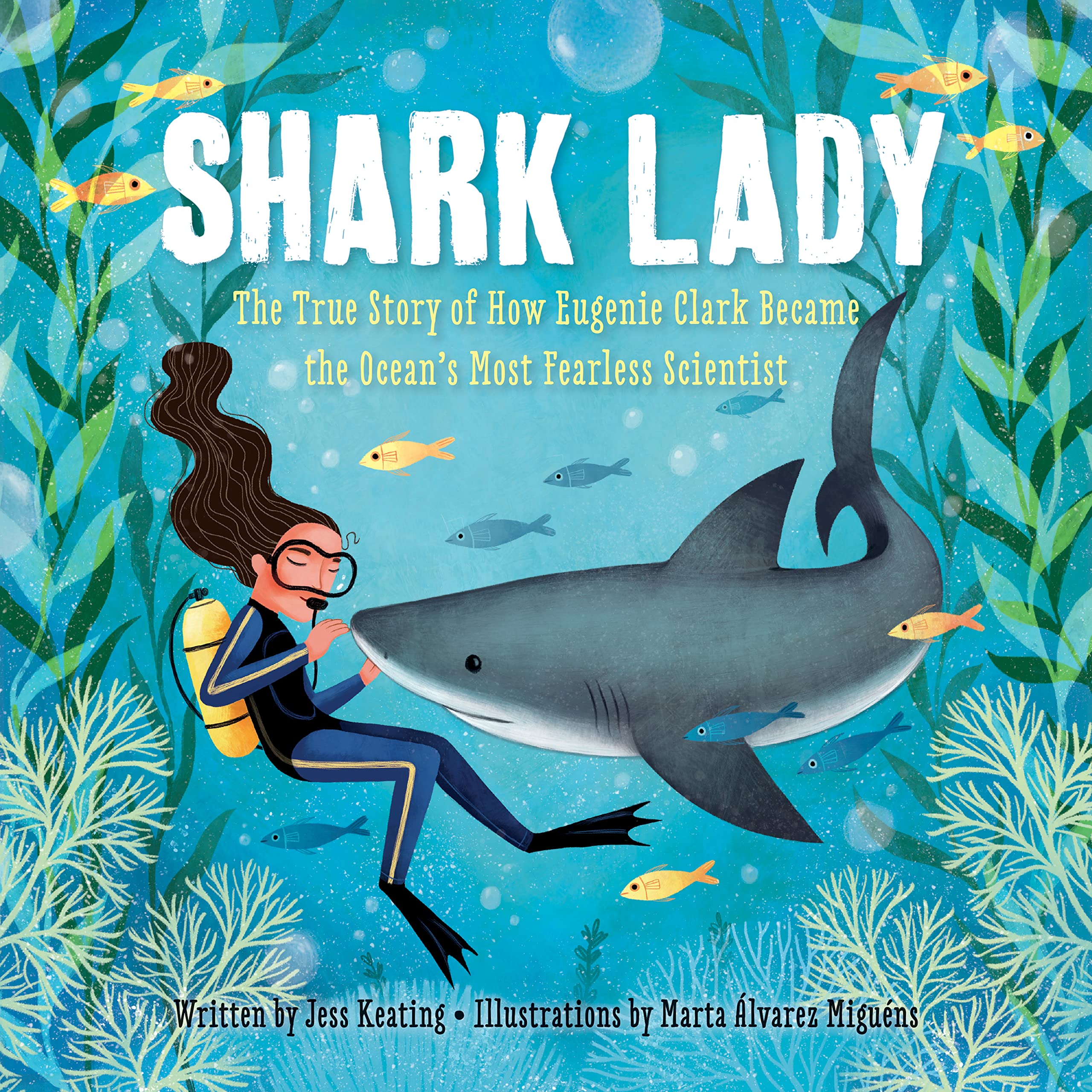 Colorful images showing shark lady book