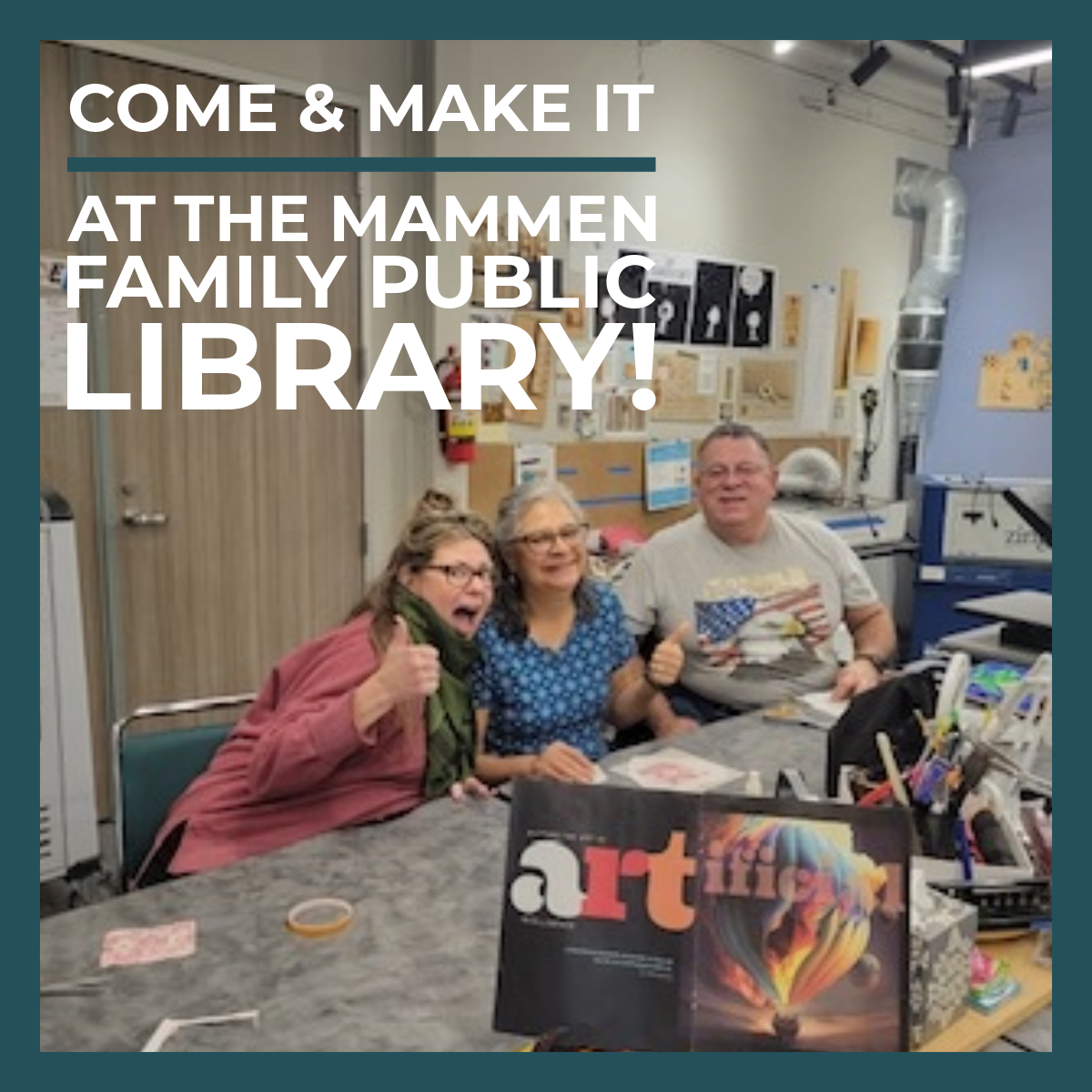 People havinf fun in the Mammen Family Public Library's Makerspace