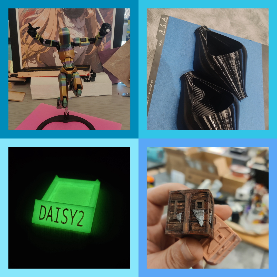 3D Printed items made in the Mammen Family Public Library's Makerspace