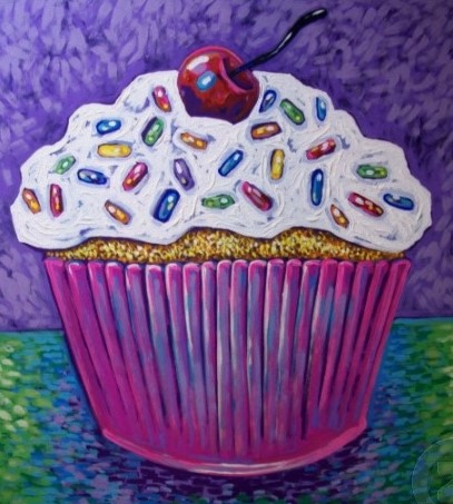 pastel drawing of a cupcake with sprinkles