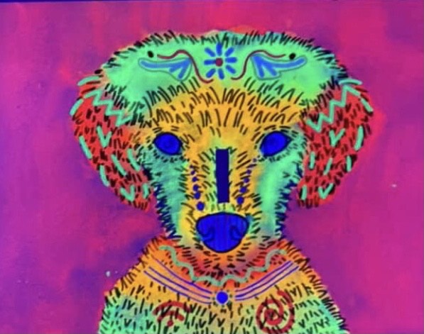 oil pastel dog in neon colors