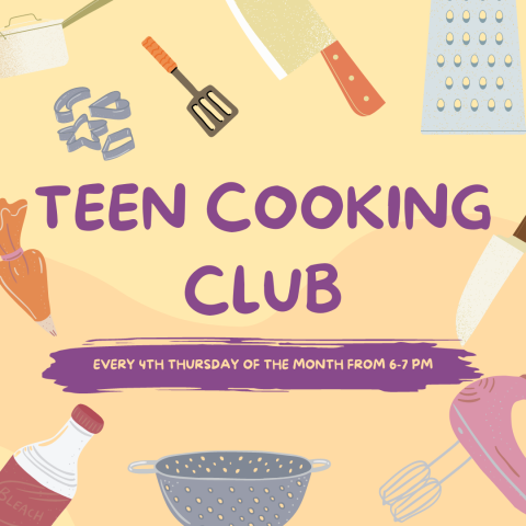 Colorful graphic image saying Teen Cooking Club