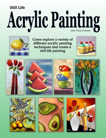 Various examples of acrylic still life paintings