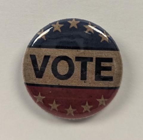 Button that says Vote with white stars and red and blue
