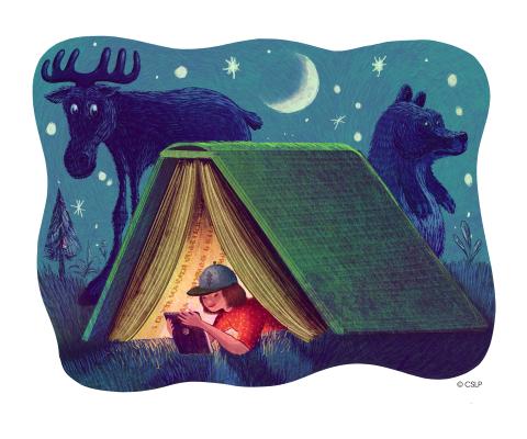 camping in a book tent
