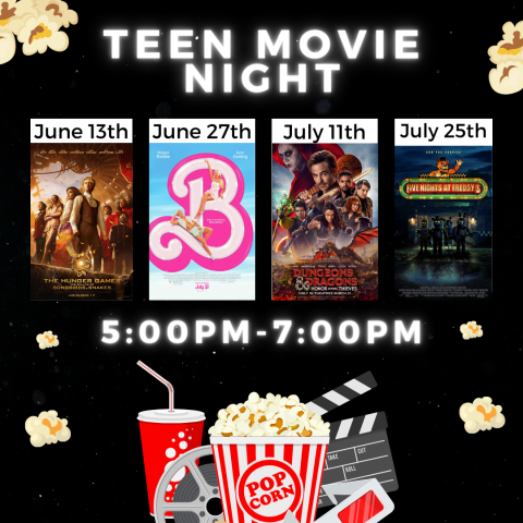 Colorful graphic image saying Teen Movie Night