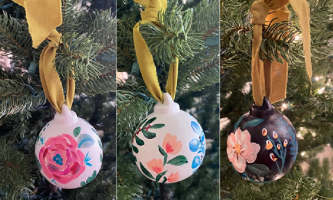 Floral painted ceramic ornaments