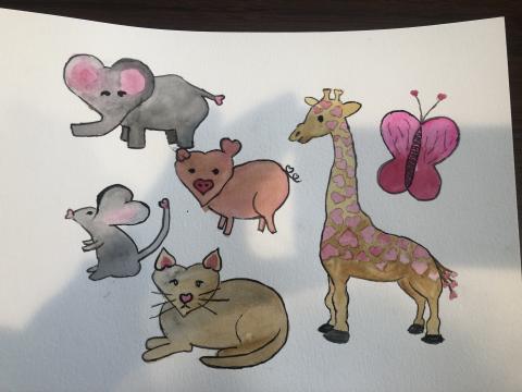 February Watercolor with Animals