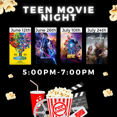 Colorful graphic image saying Teen Movie Night