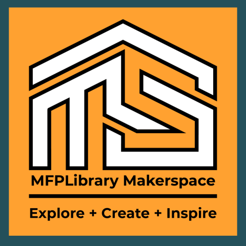 Makerspace Logo and saying "Explore + Create + Inspire"
