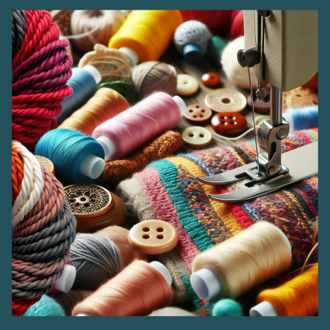 sewing items and machine