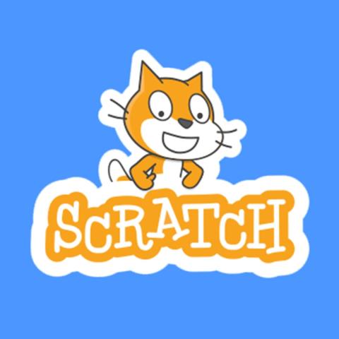 scratch cat logo on blue background