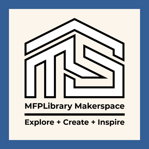 Makerspace Logo and saying "Explore + Create + Inspire"