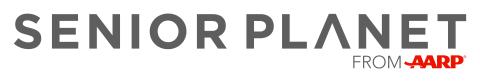 Senior Planet from AARP logo with grey and red text