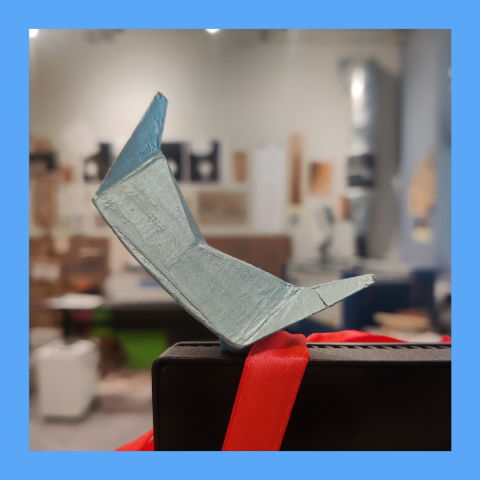 3D printed & then painted "Lune Poem", made in the Mammen Family Public Library's Makerspace