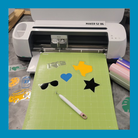 Cricut cut Heat Transfer Vinyl, made in the Makerspace at the Mammen Family Public Library