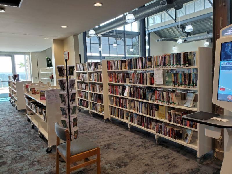 Shelves of books in front area of Mammen Family Public Library