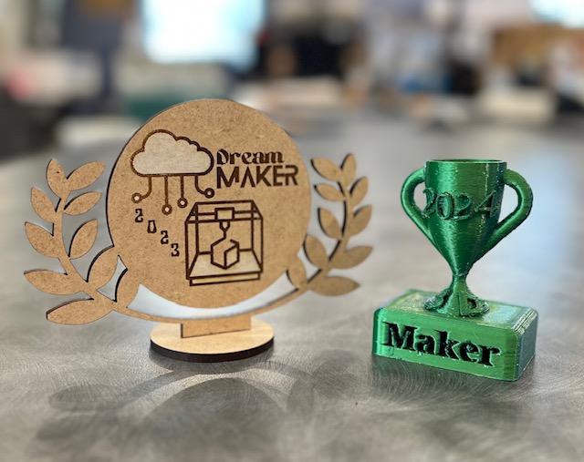 Laser engraved and 3D printed mini trophies