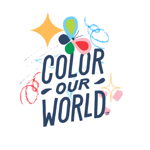 navy text reading "color our world"