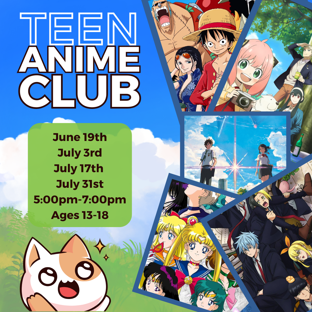 Colorful graphic image saying teen anime club