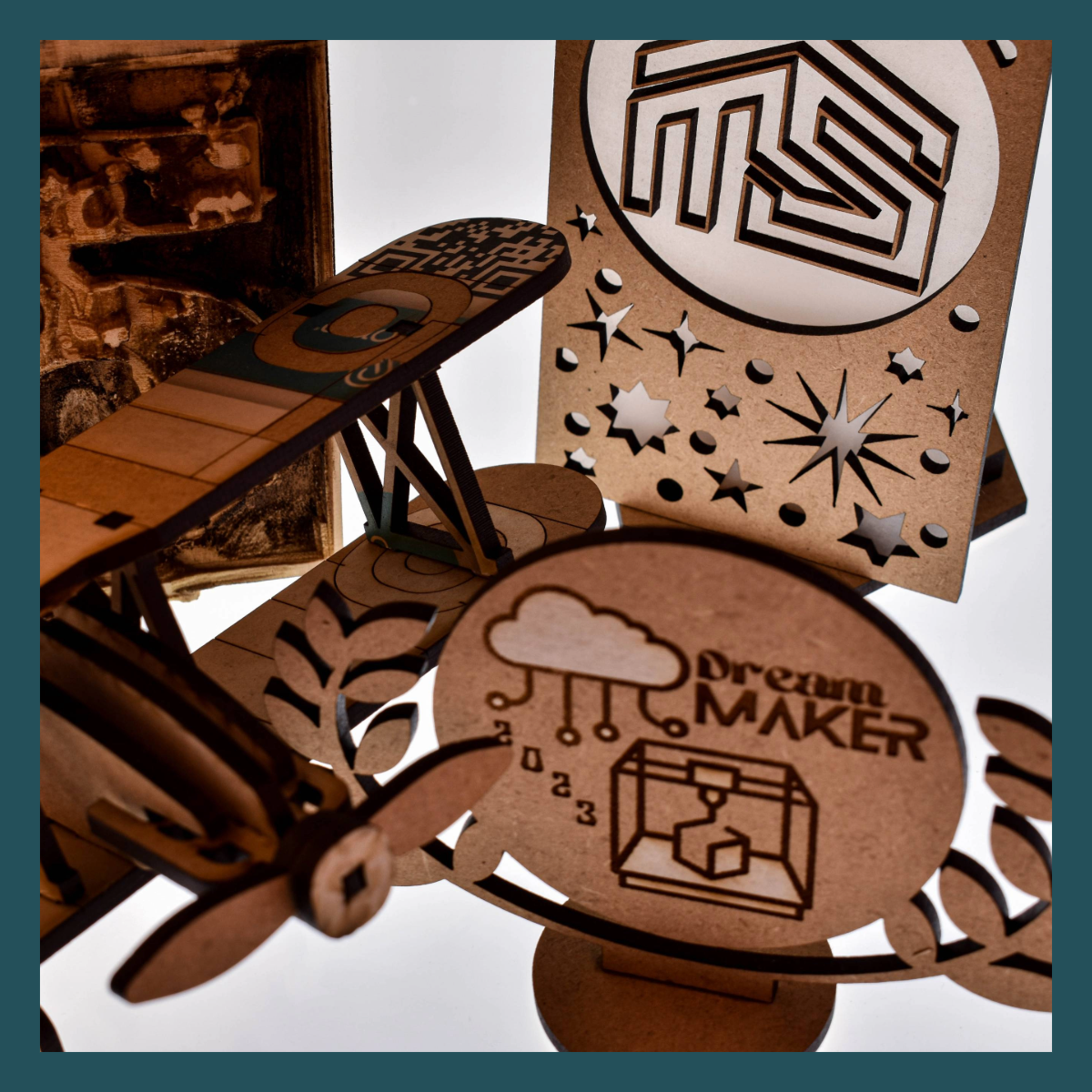 Examples of Laser Engraved items that were made in the Mammen Family Public Library's Makerspace